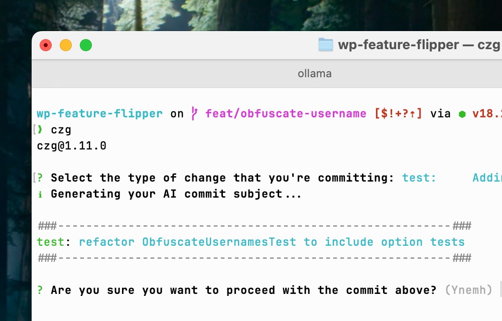 Commitizen AI generating commit message process