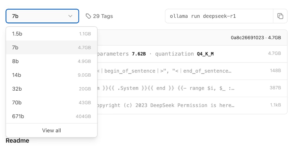 Ollama model parameter selection interface