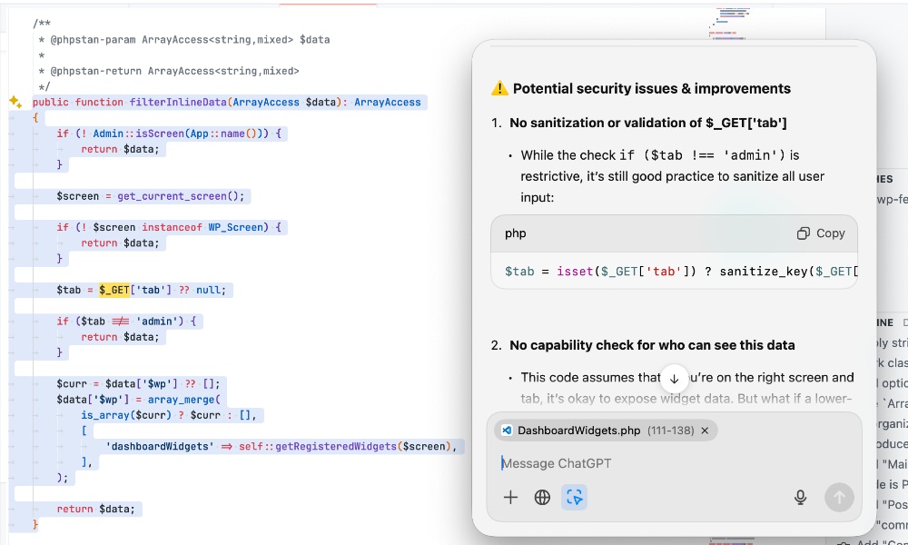 ChatGPT code security analysis
