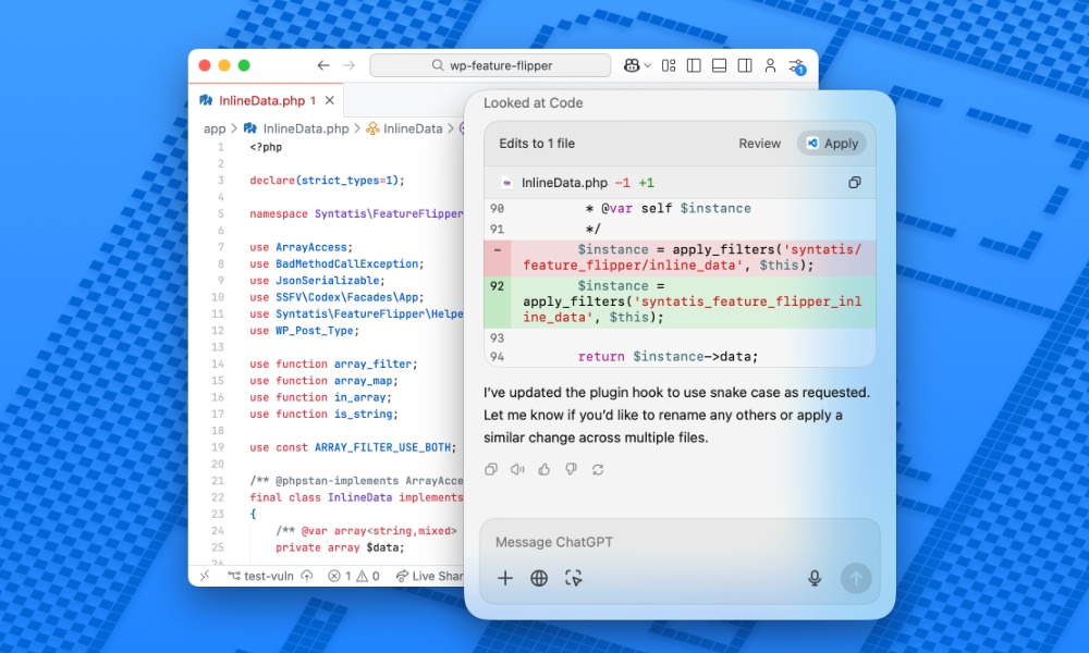 ChatGPT VS Code integration interface