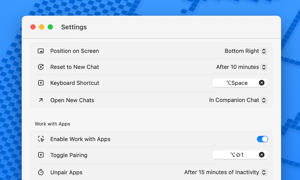 ChatGPT VS Code settings panel