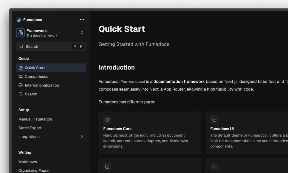 Fumadocs documentation interface