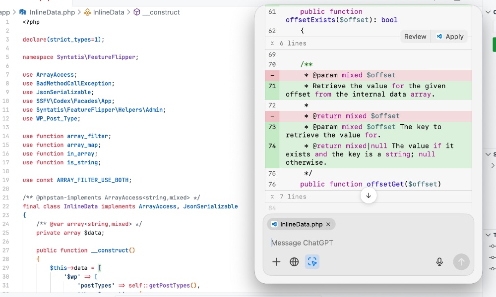 ChatGPT inline documentation generation