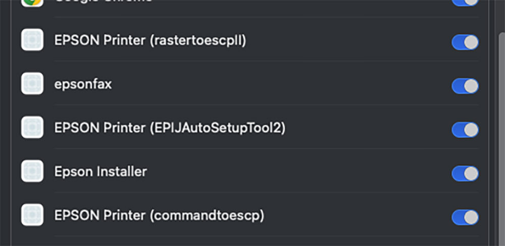 Mac Local Network settings for Epson printer permissions