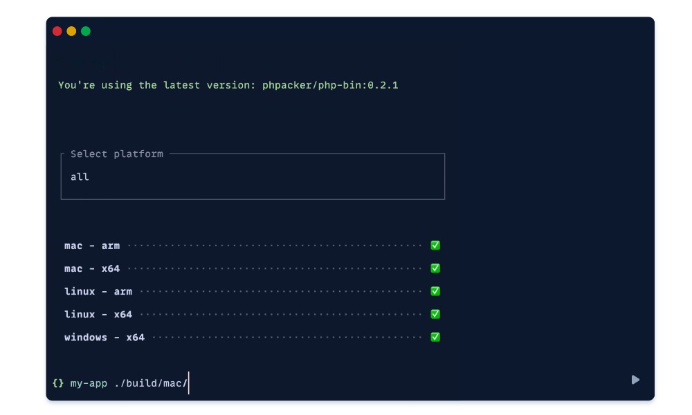 PHPacker packaging tool interface