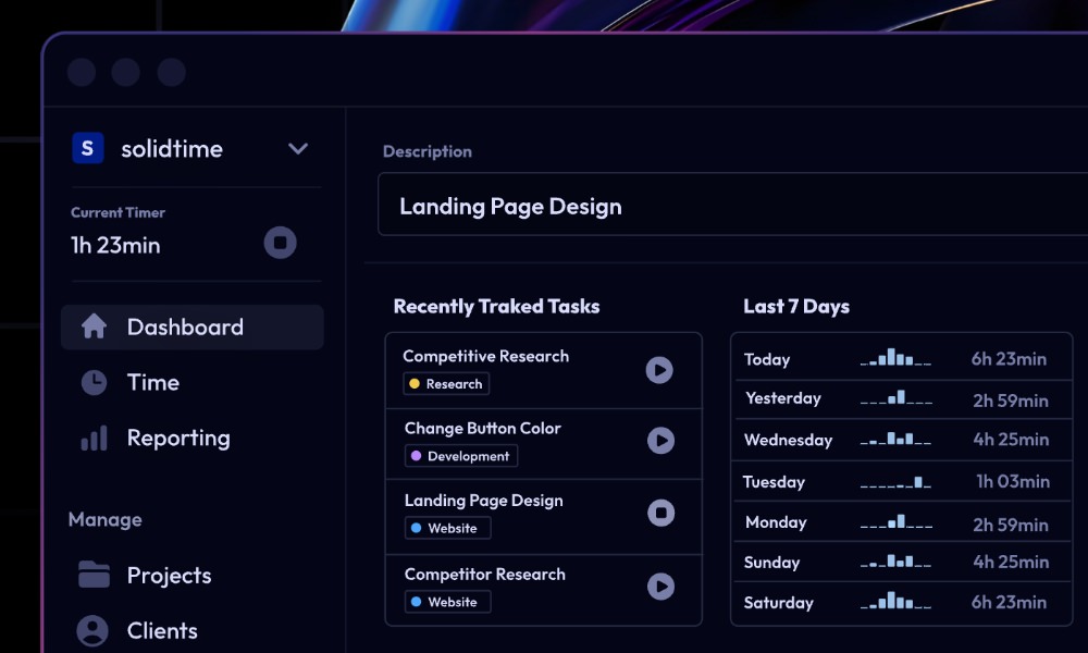 Solidtime time tracking dashboard
