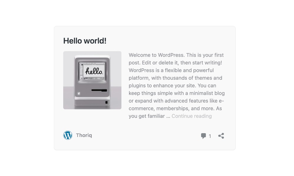 WordPress post embed with square featured image