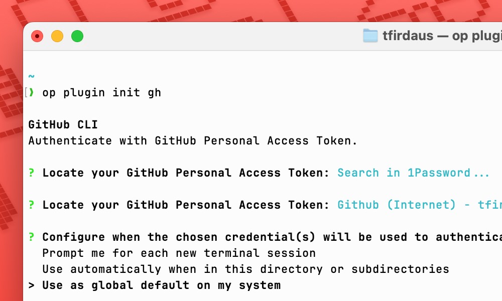 Configure GitHub CLI plugin scope in 1Password