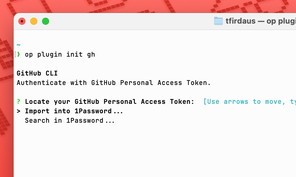 Initialize GitHub CLI plugin with 1Password integration