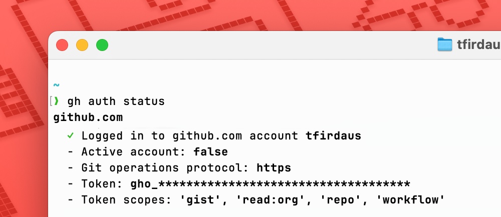 GitHub CLI authentication status with 1Password integration